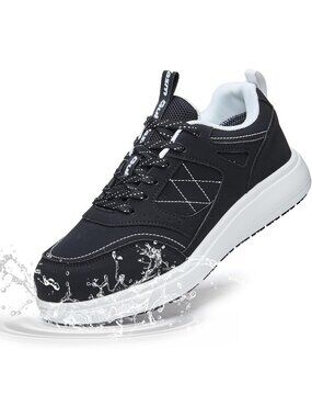 Women's Black Faux Leather Comfortable Durable Non Slip Oil Resistant Sneakers